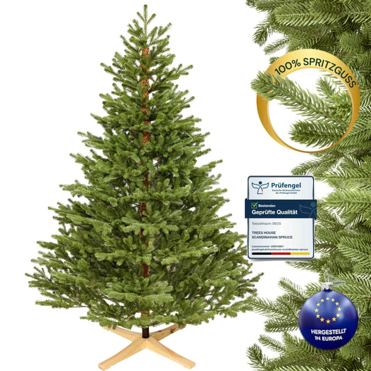 Premium artificial Christmas tree Nordmann fir [100% injection moulding] Artificial tree incl. FSC certified wooden stand and bag I Christmas Tree Made in EU