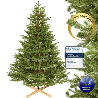 Premium Artificial Christmas Tree Nordmann Fir [100% Injection Molded] Artificial Fir Tree incl. FSC certified wooden stand and bag I Christmas Tree Made in EU