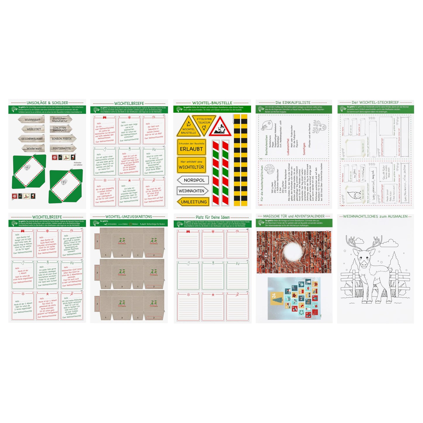 North Star Elf Door Set - Complete set including elf letters, moving boxes, construction site, signs, and many other accessories for the Advent season, DIY decoration for Christmas.