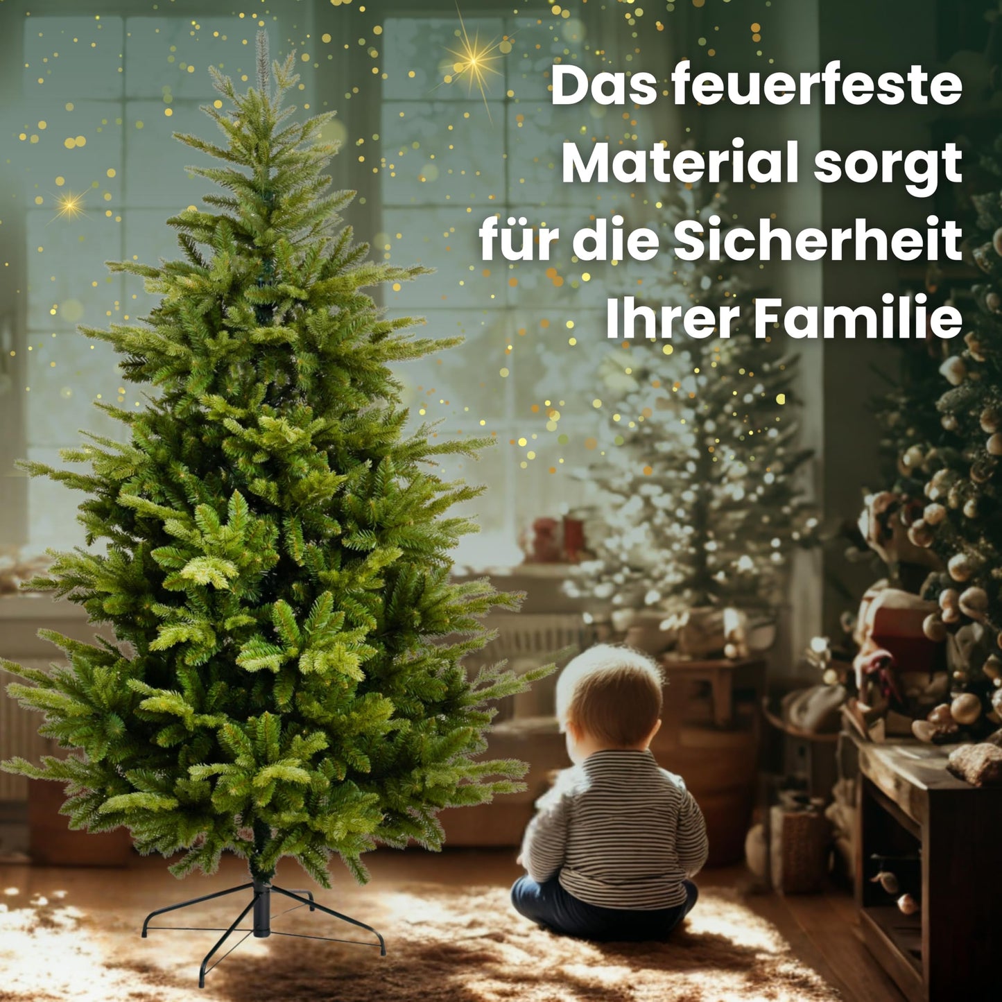 TreesHouse - Artificial Christmas Tree I Wooden Stand I Pine Tree I Branches Imitate Real Tree I Perfect Color I Dense Needles I Made in the EU